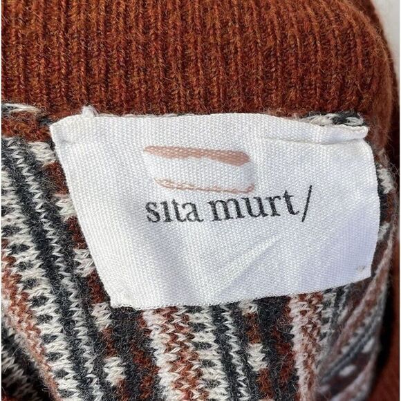 SITA MURT Sweater Womens 38 US 6 Brown Mixed Stripe Pullover Cotton Wool Blend - Picture 9 of 13